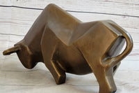 Hot Cast Bronze Sharp Edged Bull Modern Art Sculpture Signed