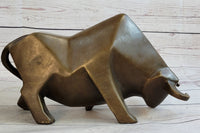 Hot Cast Bronze Sharp Edged Bull Modern Art Sculpture Signed