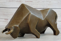 Hot Cast Bronze Sharp Edged Bull Modern Art Sculpture Signed