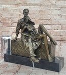 Relaxed Couple Bronze Sculpture on Marble Base