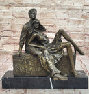 Relaxed Couple Bronze Sculpture on Marble Base