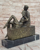 Relaxed Couple Bronze Sculpture on Marble Base
