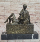Relaxed Couple Bronze Sculpture on Marble Base