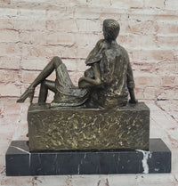 Relaxed Couple Bronze Sculpture on Marble Base