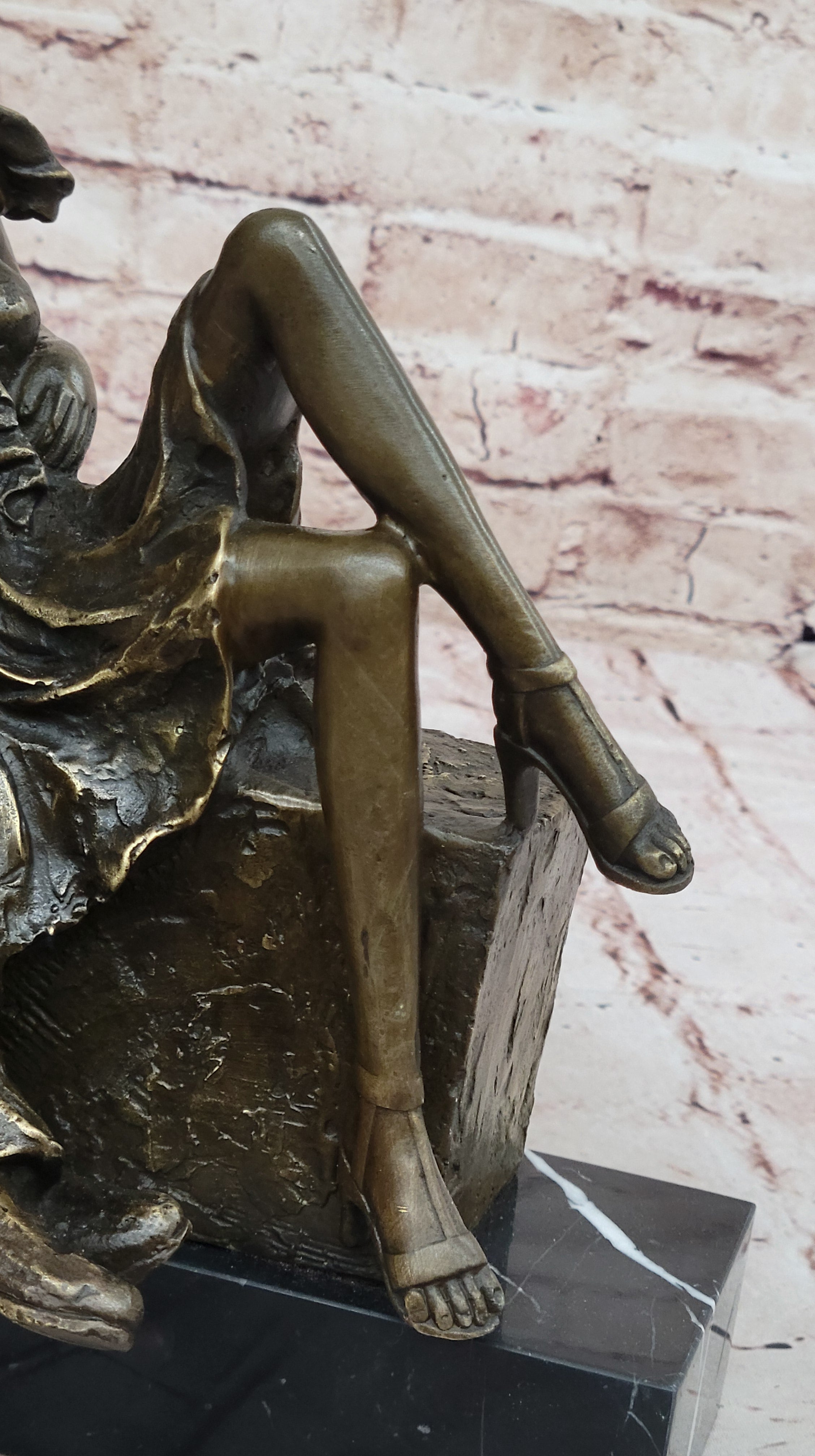 Relaxed Couple Bronze Sculpture on Marble Base
