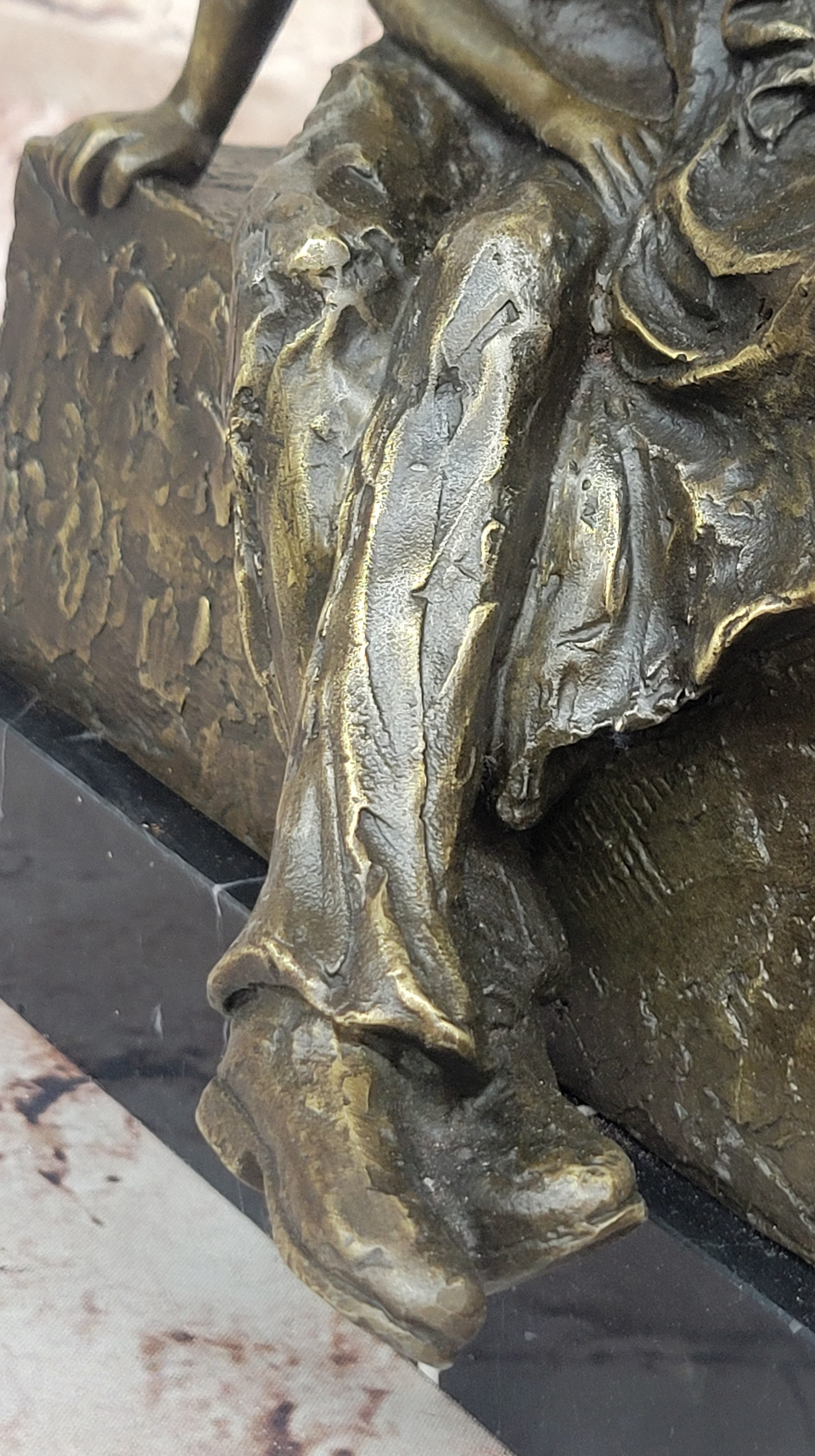 Relaxed Couple Bronze Sculpture on Marble Base