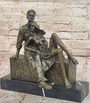 Relaxed Couple Bronze Sculpture on Marble Base