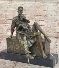 Relaxed Couple Bronze Sculpture on Marble Base