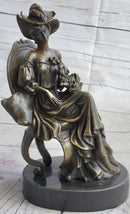 Signed Original Fisher Victorian Girl Holding Dog Bronze