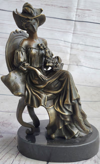 Signed Original Fisher Victorian Girl Holding Dog Bronze