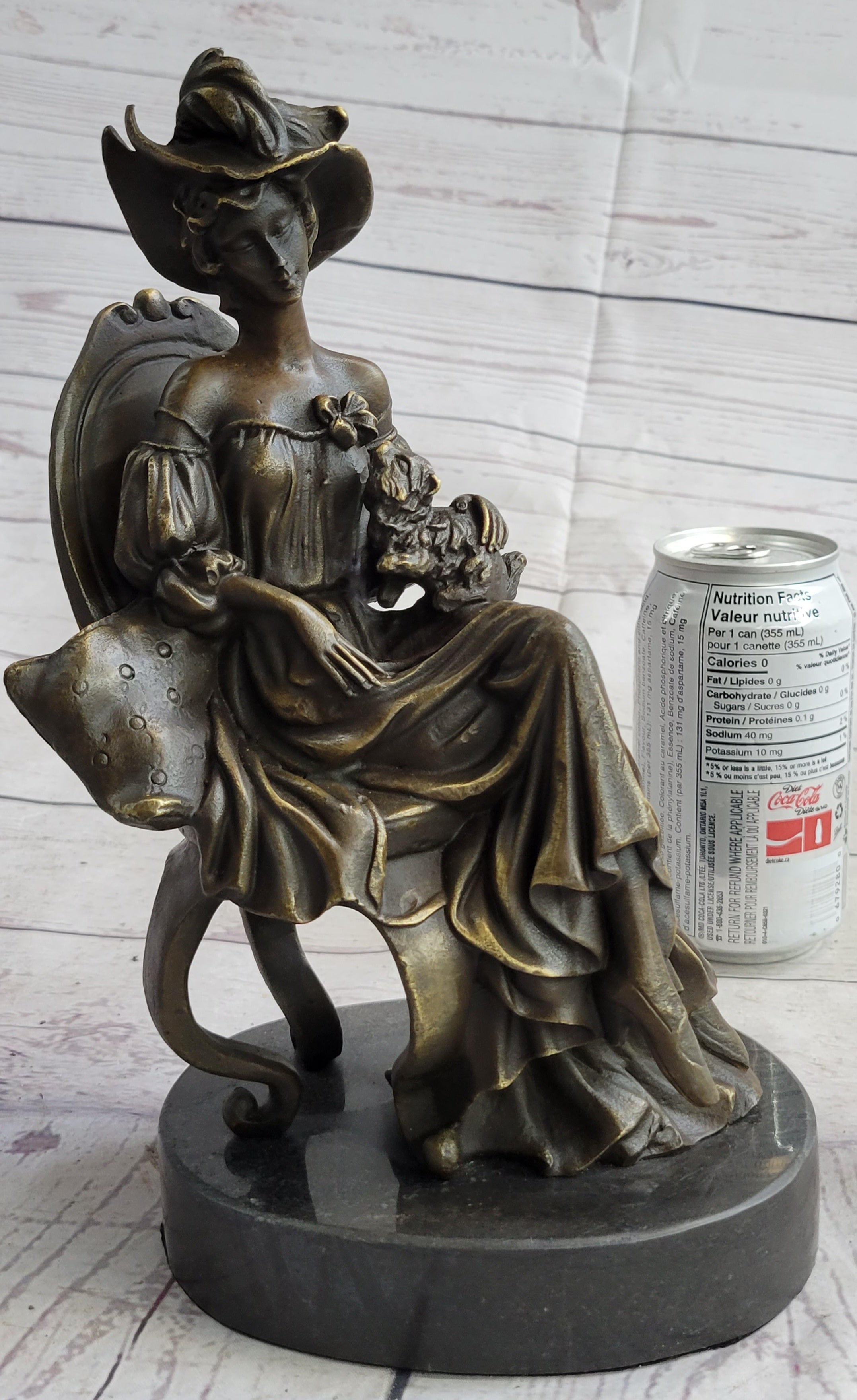 Signed Original Fisher Victorian Girl Holding Dog Bronze