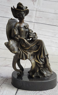 Signed Original Fisher Victorian Girl Holding Dog Bronze