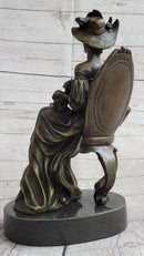 Signed Original Fisher Victorian Girl Holding Dog Bronze