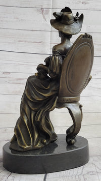 Signed Original Fisher Victorian Girl Holding Dog Bronze