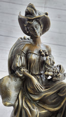 Signed Original Fisher Victorian Girl Holding Dog Bronze