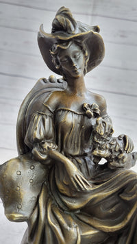 Signed Original Fisher Victorian Girl Holding Dog Bronze