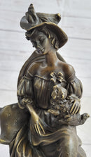 Signed Original Fisher Victorian Girl Holding Dog Bronze
