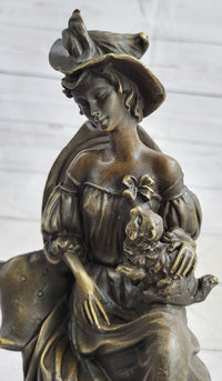 Signed Original Fisher Victorian Girl Holding Dog Bronze