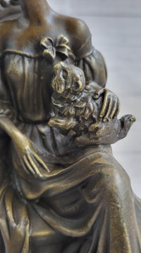 Signed Original Fisher Victorian Girl Holding Dog Bronze