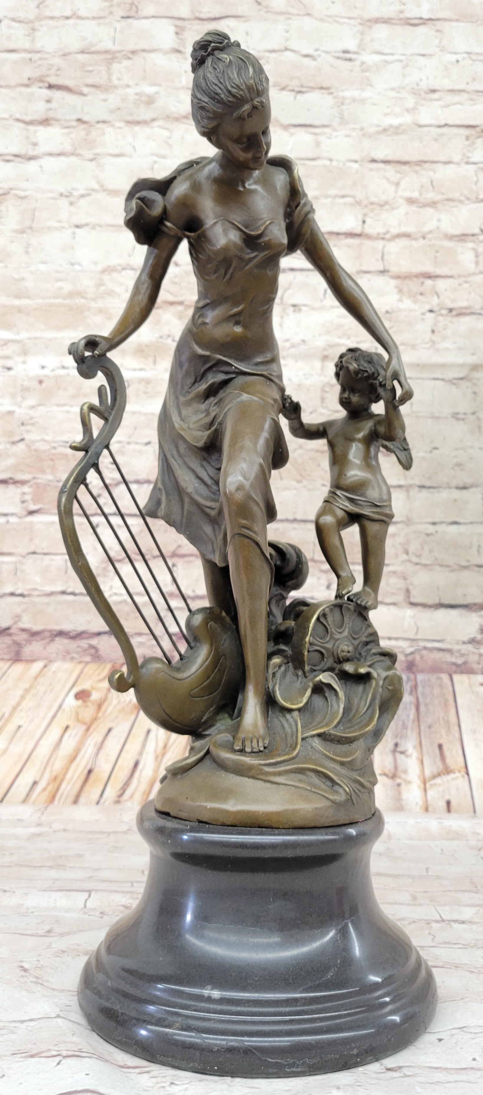 Winged Fairy with Mythical Puti Baby Angel Sculpture Moreau