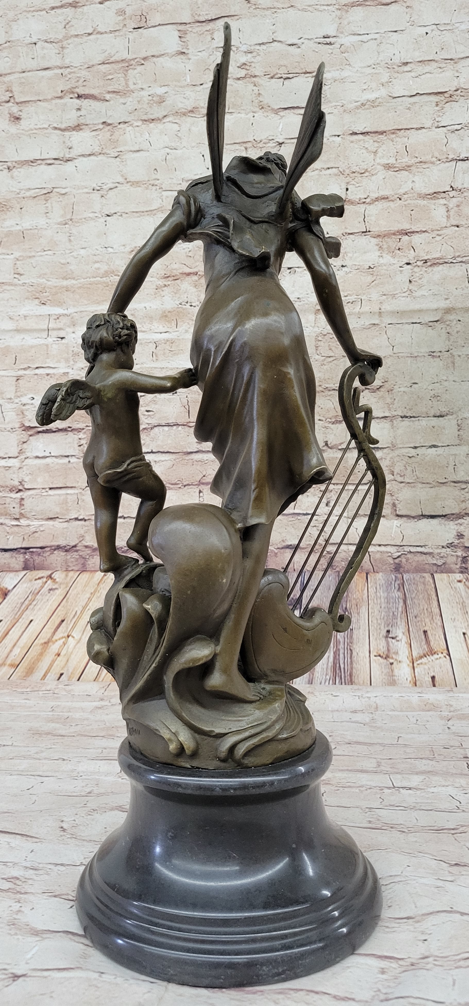 Winged Fairy with Mythical Puti Baby Angel Sculpture Moreau