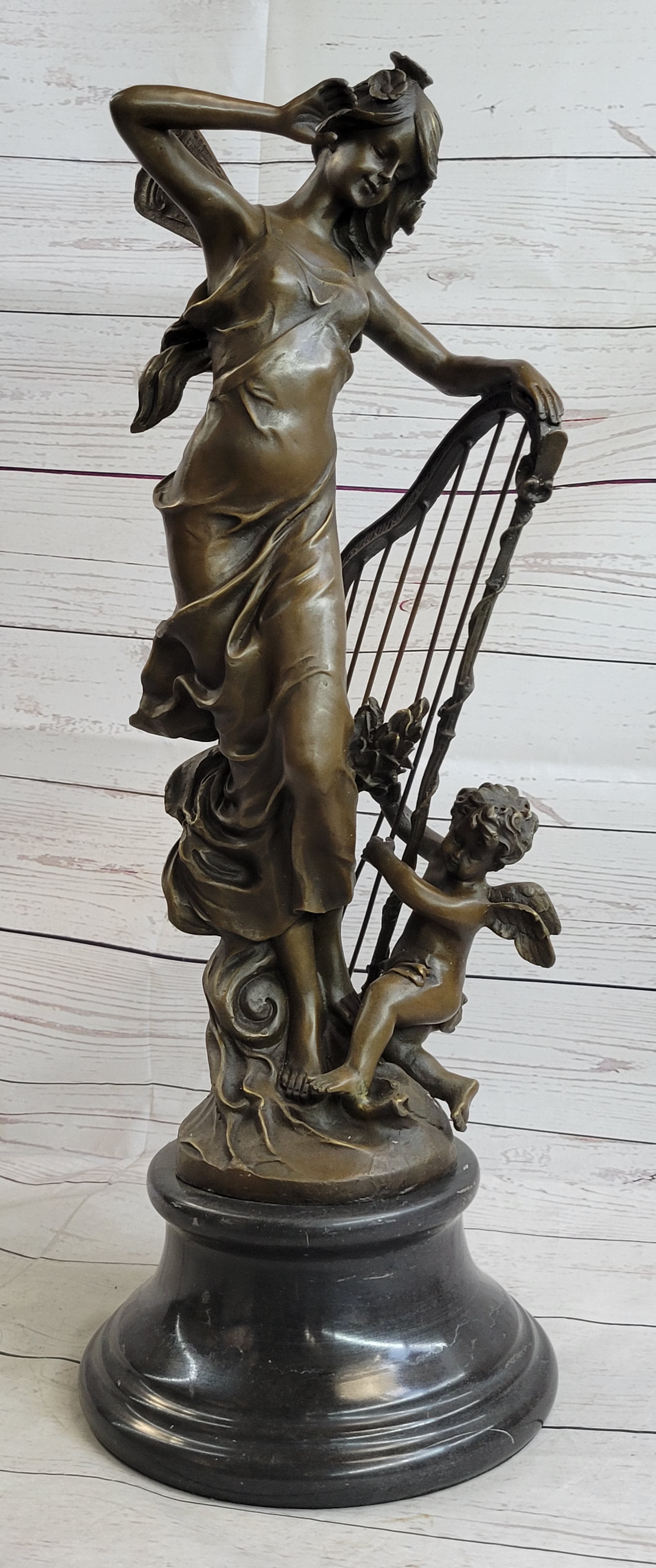 Art Deco Butterfly Angel Nymph Fairy Fantasy Bronze Marble Base