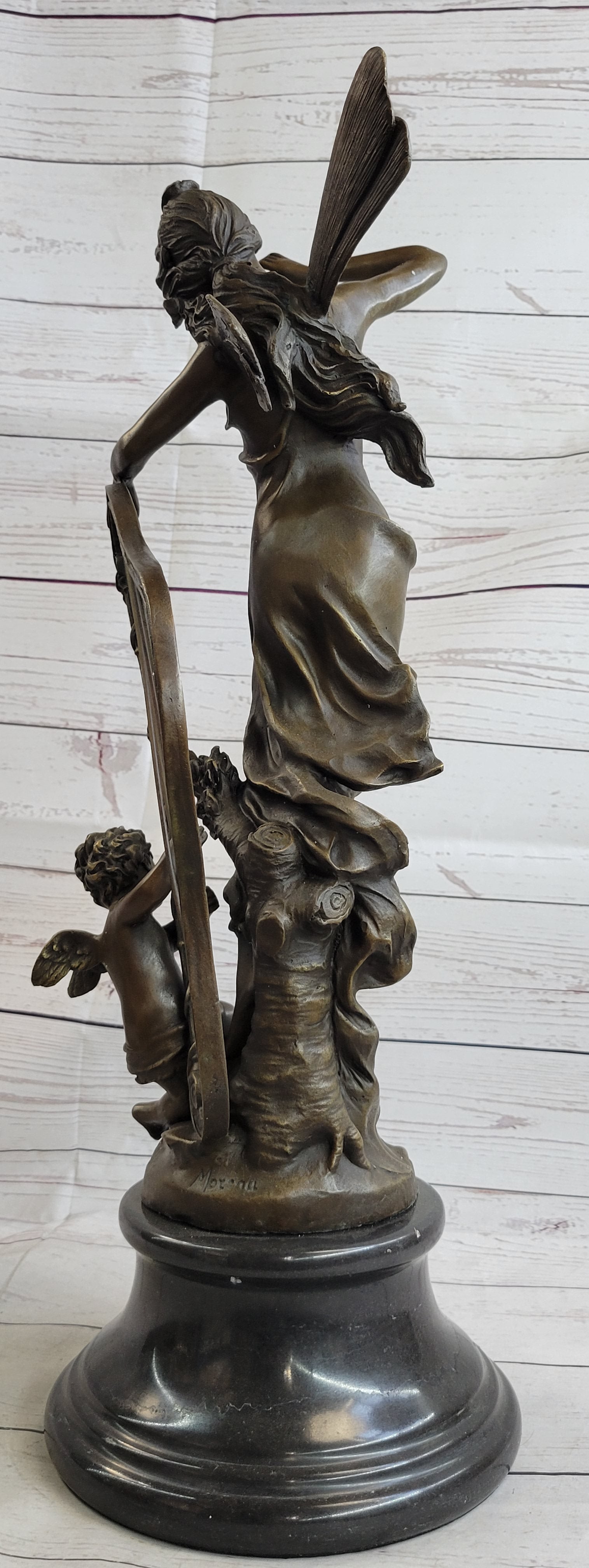 Art Deco Butterfly Angel Nymph Fairy Fantasy Bronze Marble Base