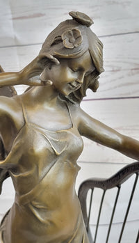 Art Deco Butterfly Angel Nymph Fairy Fantasy Bronze Marble Base