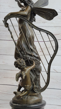 Art Deco Butterfly Angel Nymph Fairy Fantasy Bronze Marble Base