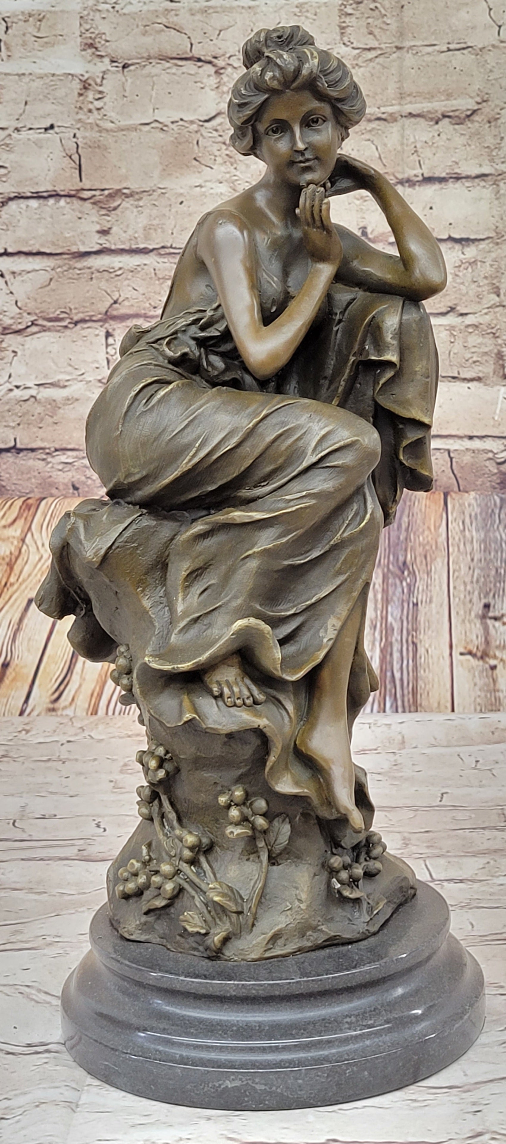 Vintage Resting Woman Bronze Sculpture 15" x 6.5"
