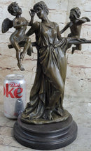 Elegant Female Nude Cherub Child Mother & Angel Bronze Marble