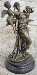 Elegant Female Nude Cherub Child Mother & Angel Bronze Marble