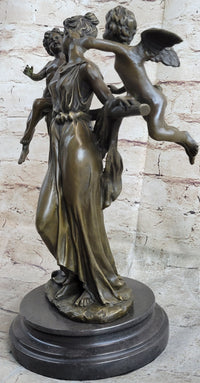 Elegant Female Nude Cherub Child Mother & Angel Bronze Marble