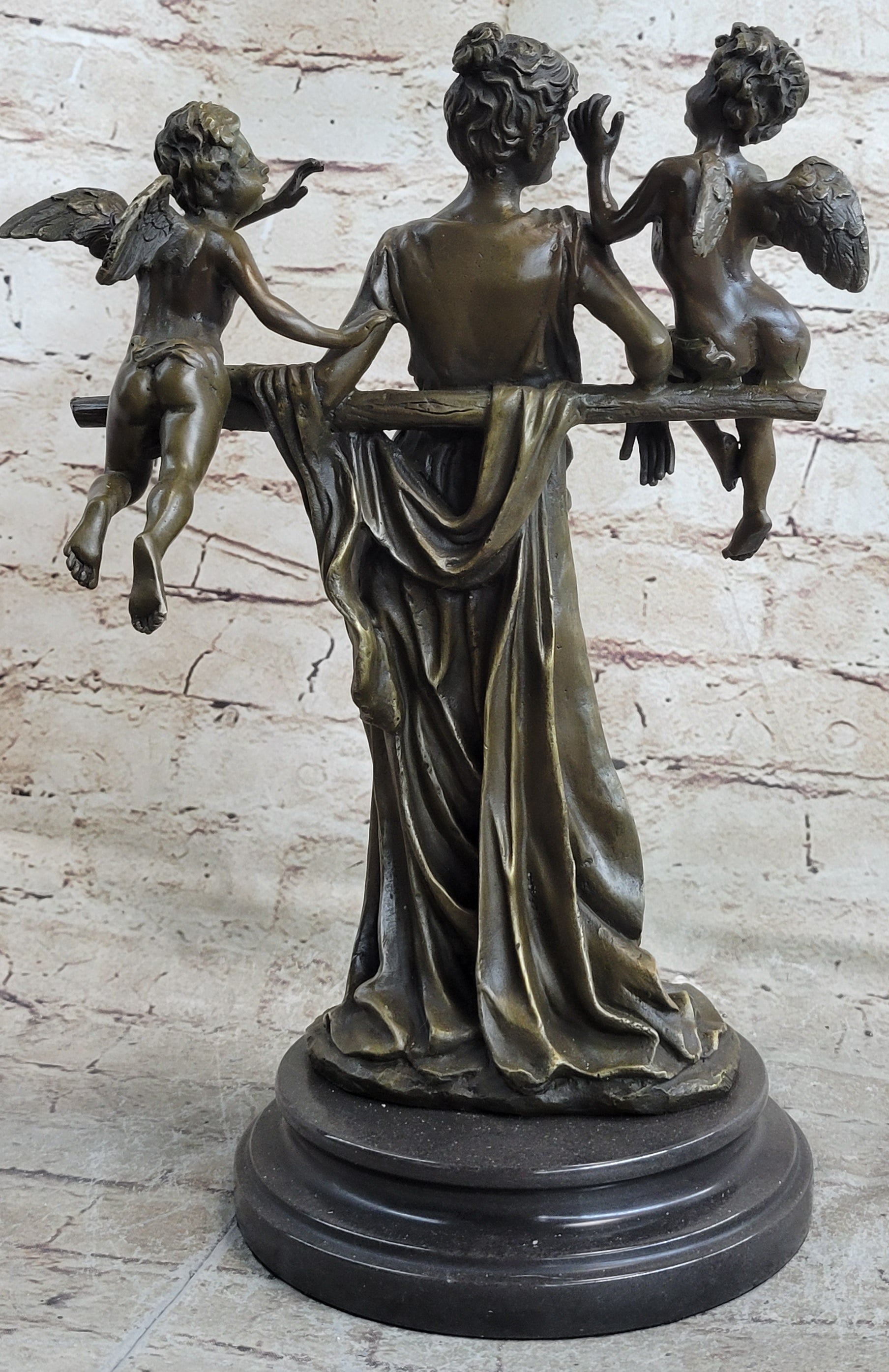 Elegant Female Nude Cherub Child Mother & Angel Bronze Marble