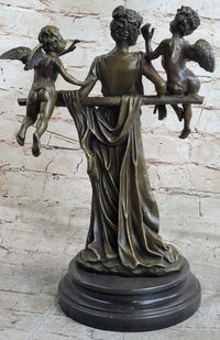 Elegant Female Nude Cherub Child Mother & Angel Bronze Marble