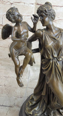 Elegant Female Nude Cherub Child Mother & Angel Bronze Marble
