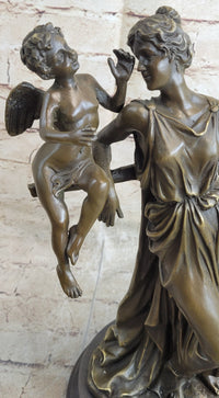 Elegant Female Nude Cherub Child Mother & Angel Bronze Marble