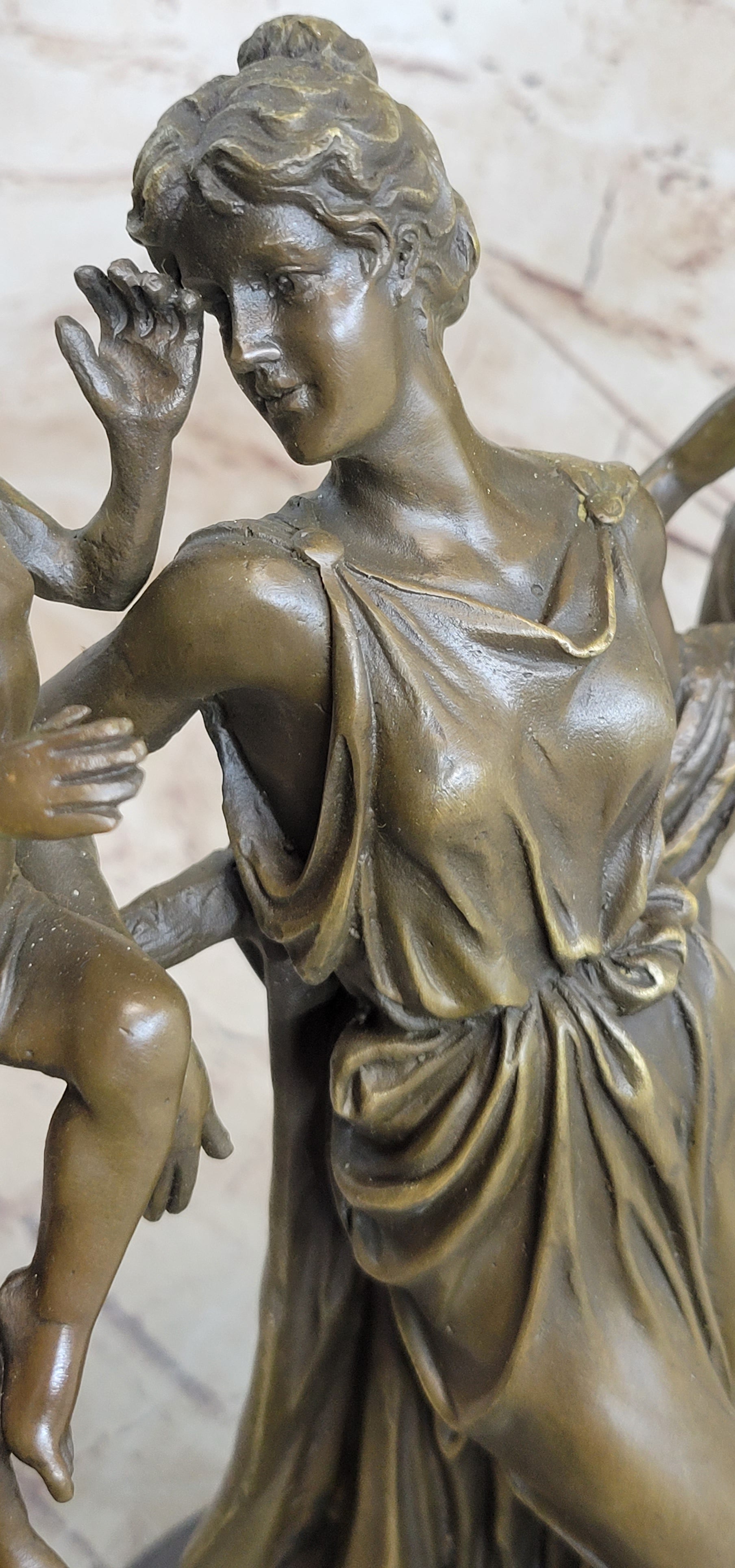 Elegant Female Nude Cherub Child Mother & Angel Bronze Marble