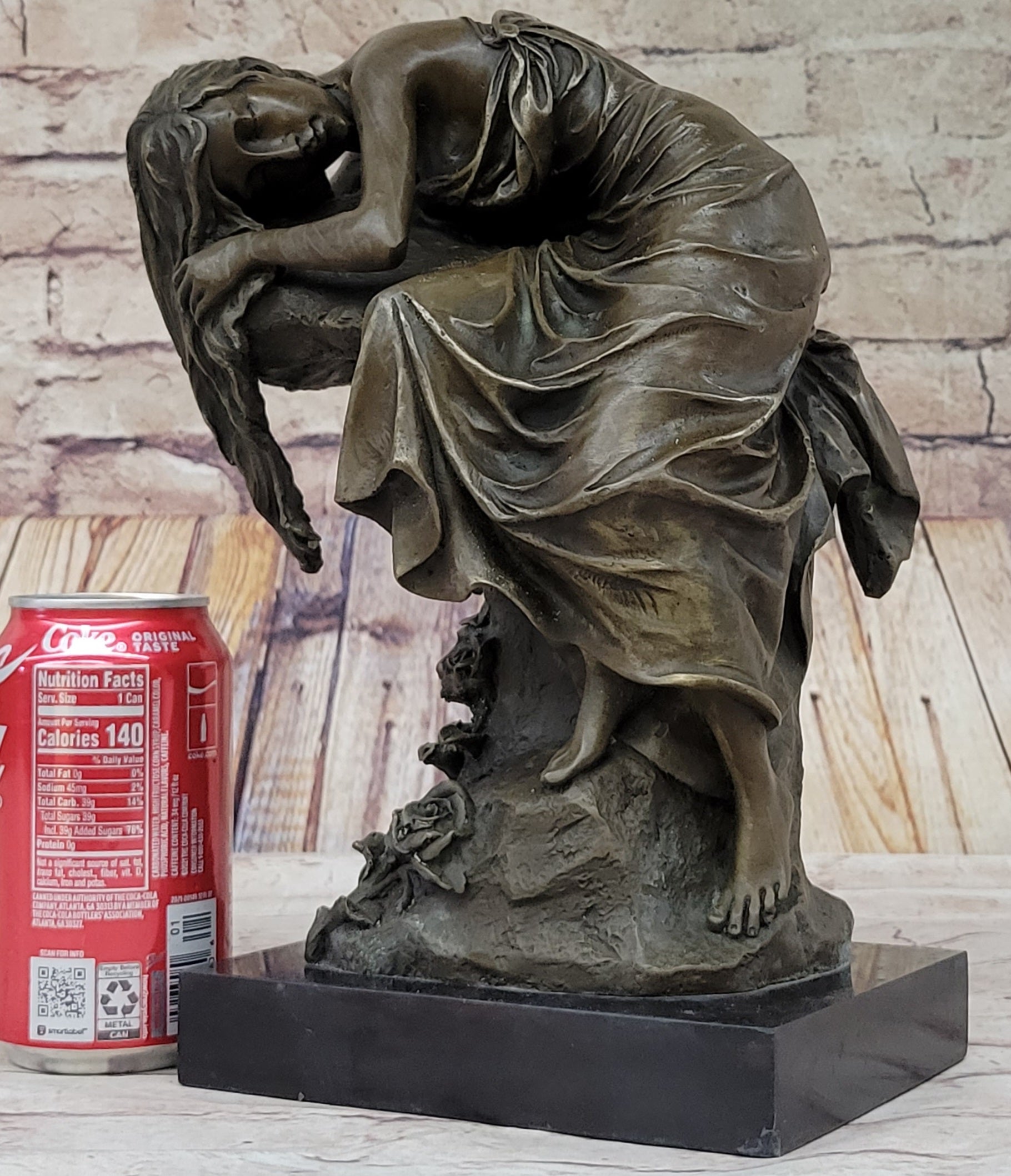 Signed Naked Lady Resting Bronze Sculpture Marble Base Figure