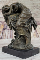 Signed Naked Lady Resting Bronze Sculpture Marble Base Figure