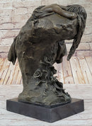 Signed Naked Lady Resting Bronze Sculpture Marble Base Figure