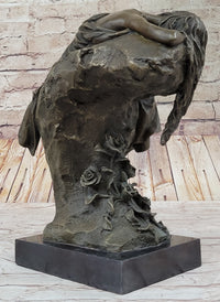 Signed Naked Lady Resting Bronze Sculpture Marble Base Figure
