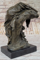 Signed Naked Lady Resting Bronze Sculpture Marble Base Figure