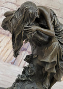 Signed Naked Lady Resting Bronze Sculpture Marble Base Figure