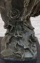 Signed Naked Lady Resting Bronze Sculpture Marble Base Figure