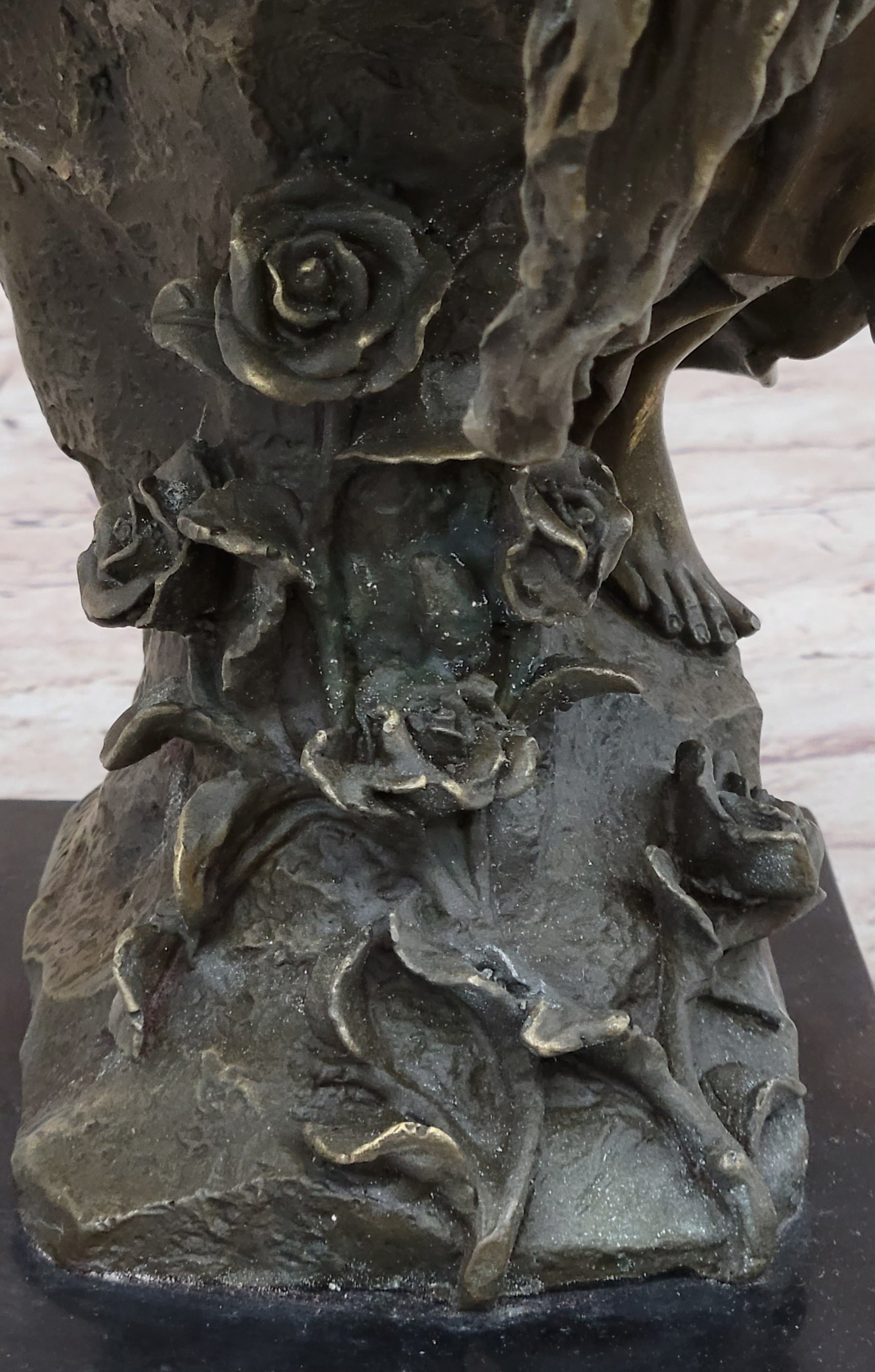 Signed Naked Lady Resting Bronze Sculpture Marble Base Figure