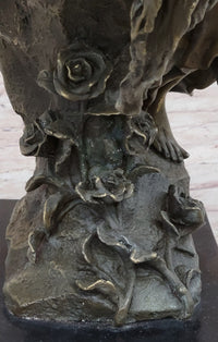 Signed Naked Lady Resting Bronze Sculpture Marble Base Figure