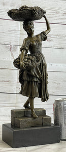 Farmer Girl Carrying Basket of Fruits Bronze 15.5" x 6"