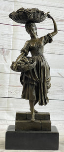 Farmer Girl Carrying Basket of Fruits Bronze 15.5" x 6"