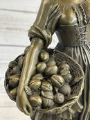 Farmer Girl Carrying Basket of Fruits Bronze 15.5" x 6"